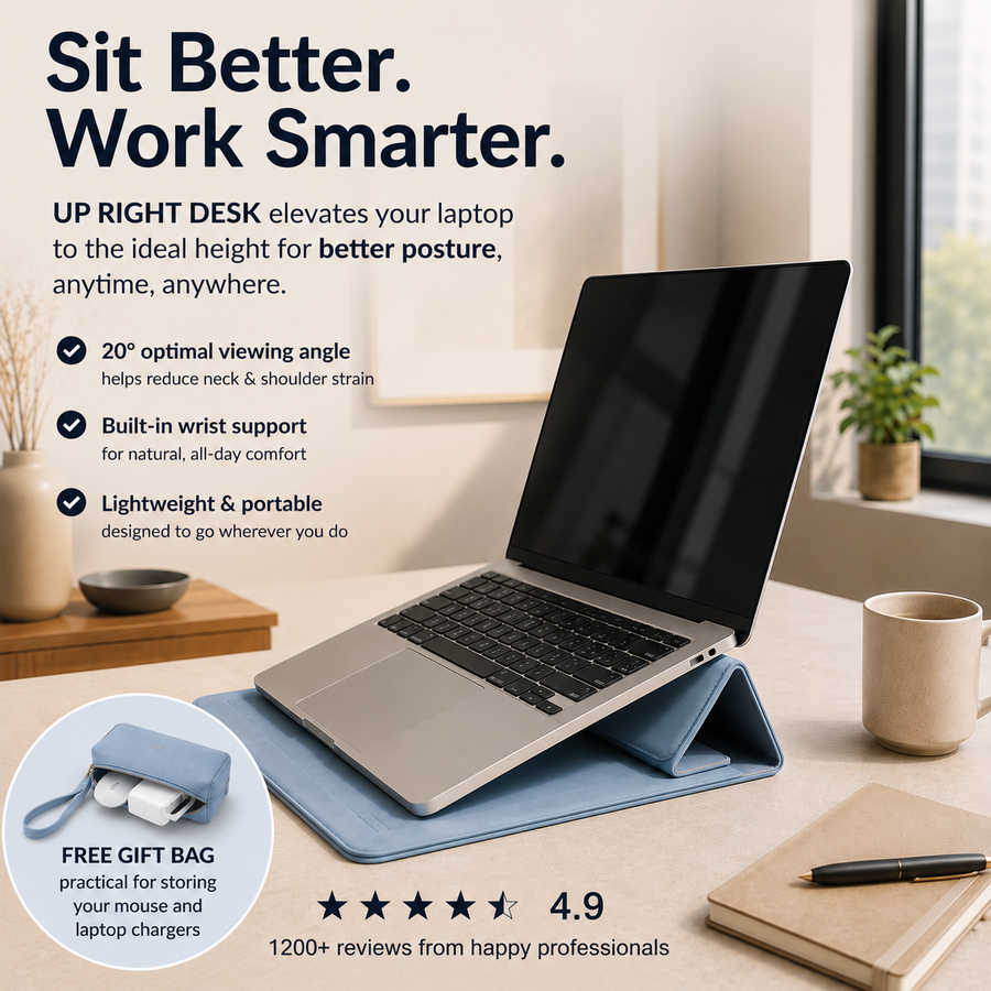 UP RIGHT DESK - Ergonomic Laptop Stand & Sleeve