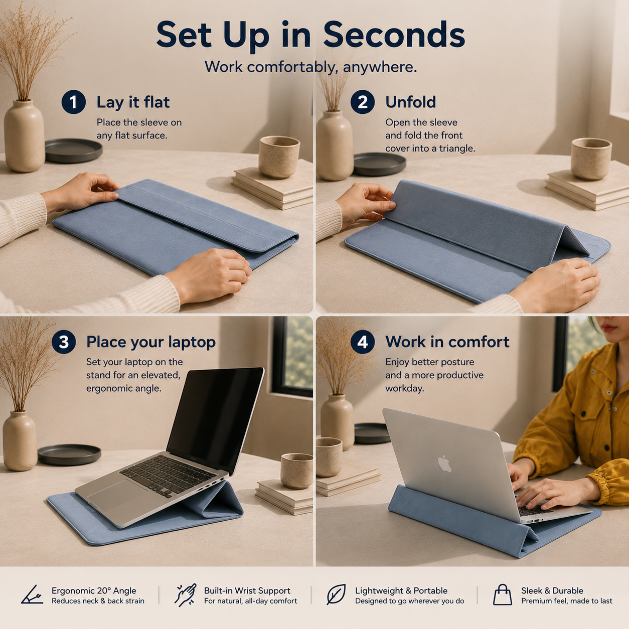 UP RIGHT DESK - Ergonomic Laptop Stand & Sleeve
